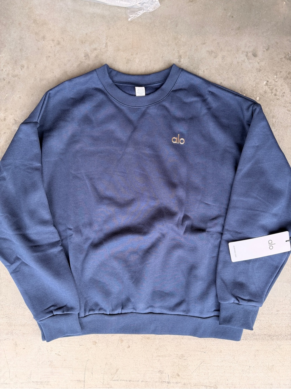 ALO Yoga Men's Crewneck Sweatshirt - Navy Blue with Gold Logo